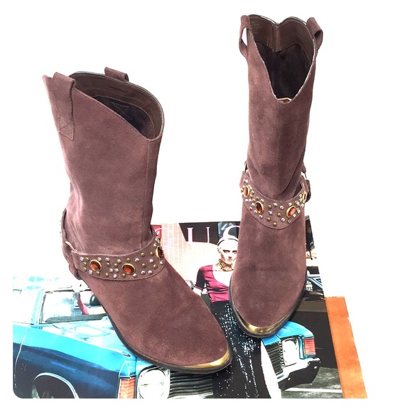 Brown suede Cowboy boots harness - Picture 6 of 12